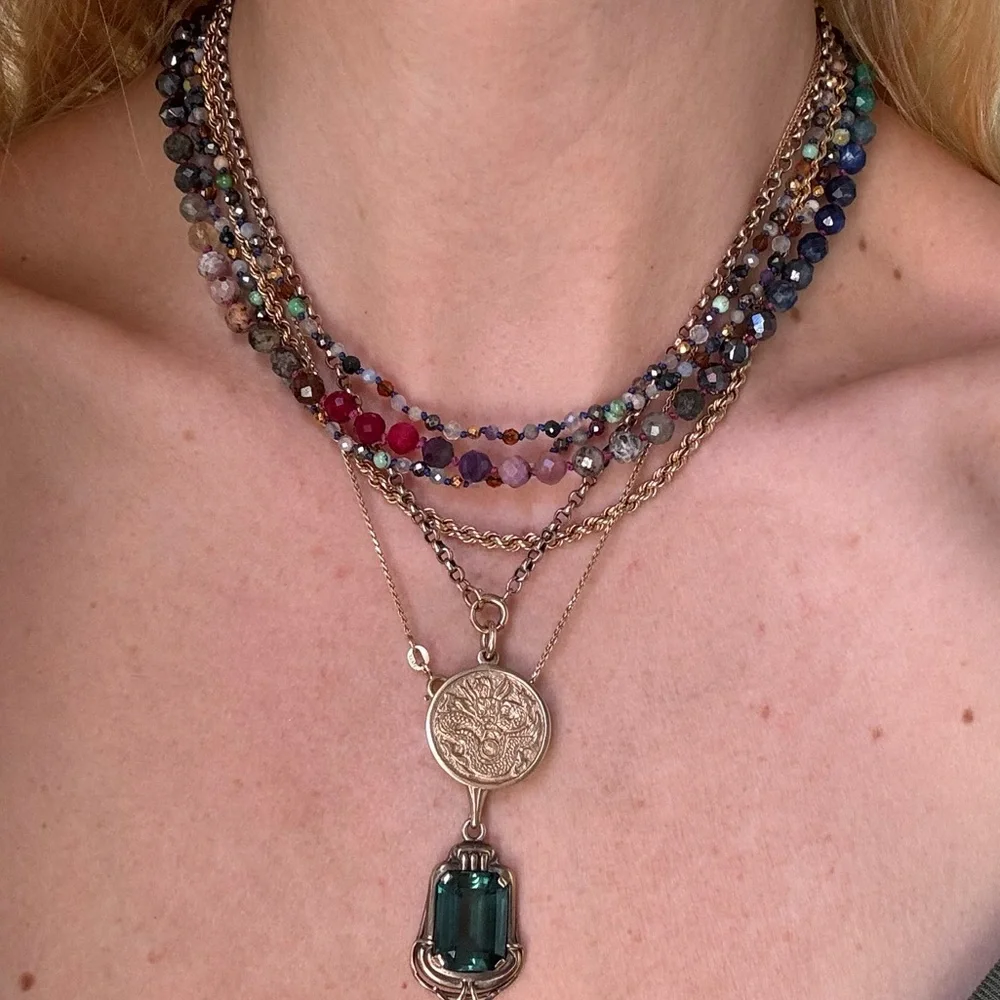 Extra long hand made hand knotted mixed gemstone necklace double layer wrap - Picture 7 of 13
